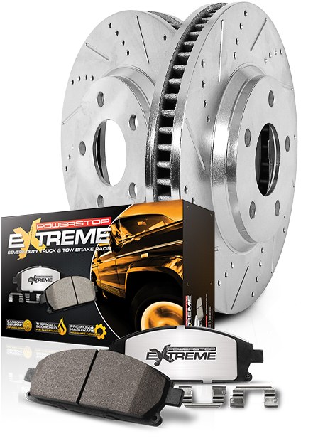 Power Stop Brake Kit, 1-Click Brake Kit, Z36 Extreme Carbon Fiber Ceramic Brake Pads, Silver Zinc Plated Cross-Drilled and Slotted Rotor – K6405-36
