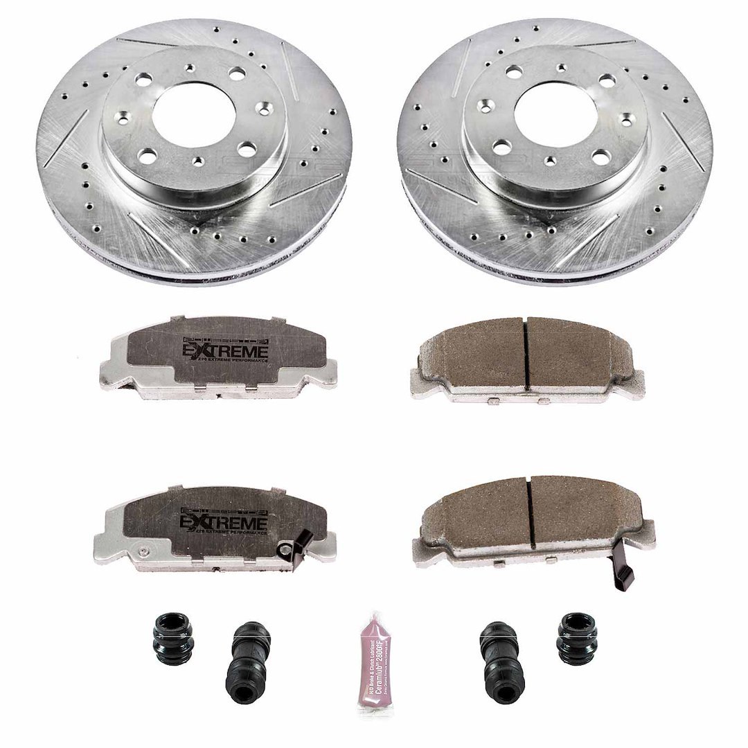 Power Stop Brake Kit, Z26 Street Warrior, Z26 Street Warrior Carbon Fiber Ceramic Brake Pads, Drilled and Slotted Rotor – K699-26