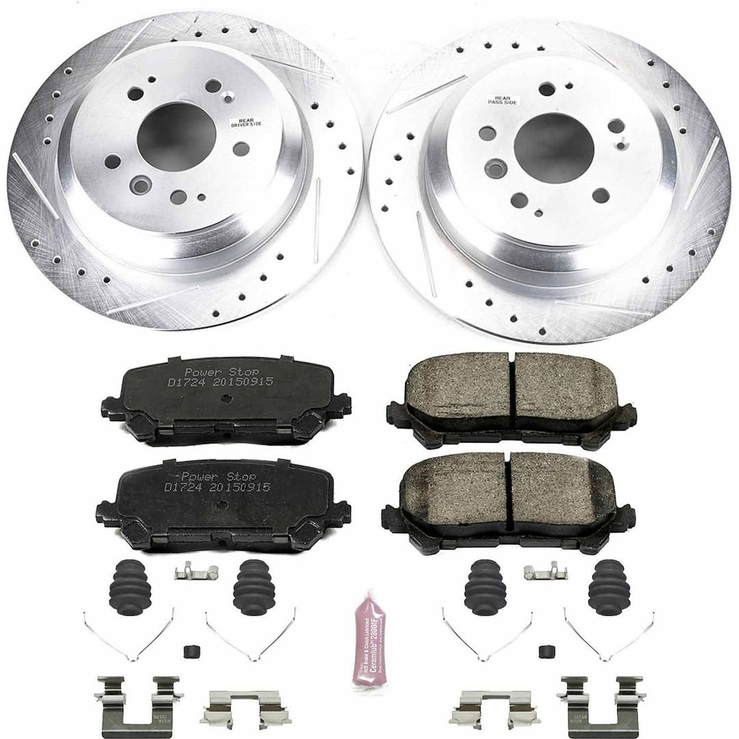 Power Stop Brake Kit, Z23 Evolution Sport, Carbon-Fiber Ceramic Brake Pads, 12.98 Inch Rear Solid Zinc Plated Drilled and Slotted Rotor – K7727