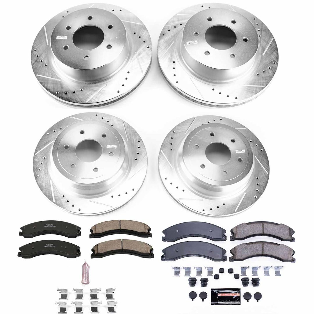 Power Stop Brake Kit, Z23 Evolution Sport, Carbon-Fiber Ceramic Brake Pads, Drilled and Slotted Rotors/ Zinc Plated – K7876