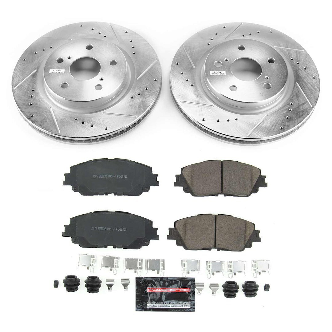 Power Stop Brake Kit, Z23 Evolution Sport, Carbon-Fiber Ceramic Brake Pads, 12.01 Inch Front Vented Zinc Plated Drilled and Slotted Rotor – K7895