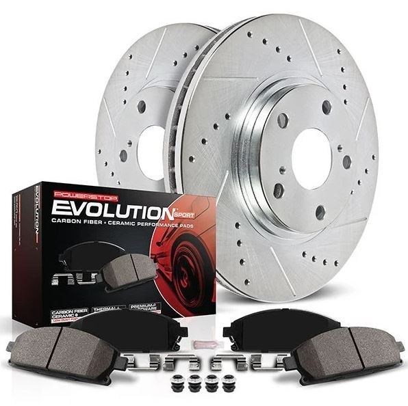Power Stop Brake Kit, Z23 Evolution Sport, Carbon-Fiber Ceramic Brake Pads, 12.01 Inch Front Vented Zinc Plated Drilled and Slotted Rotor – K7895