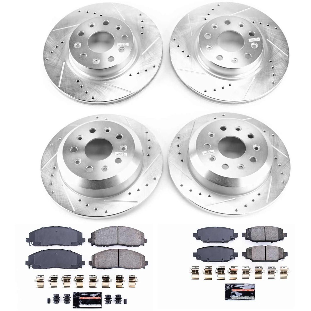 Power Stop Brake Kit, Z23 Evolution Sport, Carbon Fiber Ceramic Brake Pads, Silver Zinc Plated Cross-Drilled and Slotted Rotor – K7939