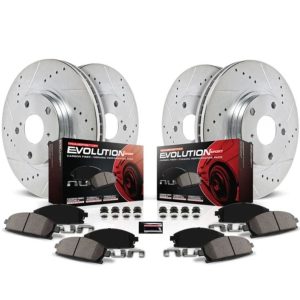 Power Stop Brake Kit, Z23 Evolution Sport, Carbon Fiber Ceramic Brake Pads, Silver Zinc Plated Cross-Drilled and Slotted Rotor – K7939