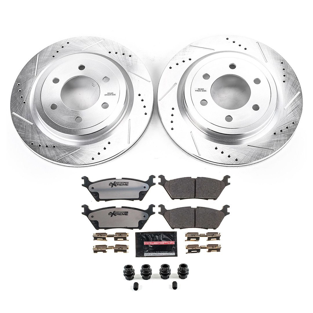 Power Stop Brake Kit, Z36 Truck & Tow, Carbon-Fiber Ceramic Brake Pads, Drilled and Slotted Rotors/ Zinc Plated – K8030-36