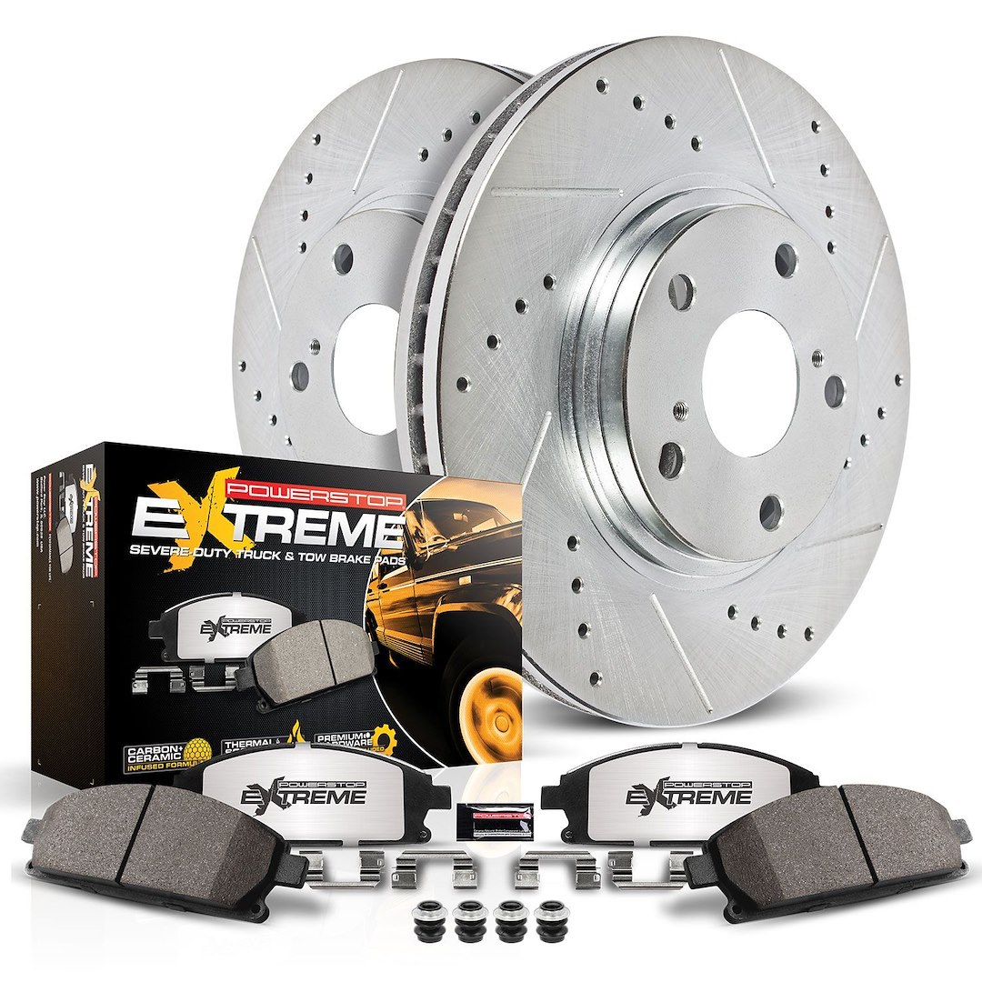 Power Stop Brake Kit, Z36 Truck & Tow, Carbon-Fiber Ceramic Brake Pads, Drilled and Slotted Rotors/ Zinc Plated – K8030-36