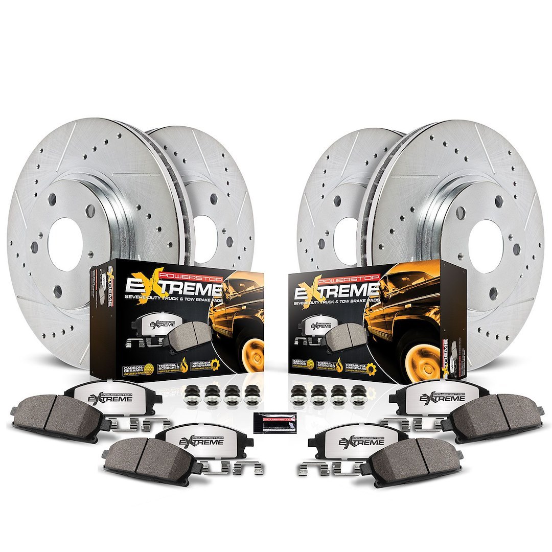 Power Stop Brake Kit, Z36 Truck & Tow, Carbon-Fiber Ceramic Brake Pads, Drilled and Slotted Rotors/ Zinc Plated – K8171-36