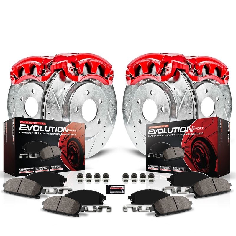 Power Stop Brake Kit, Z23 Evolution Sport, Carbon-Fiber Ceramic Brake Pads, Red Powder Coated Calipers – KC2005