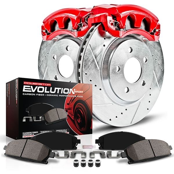Power Stop Brake Kit, Z23 Evolution Sport, Carbon Fiber Ceramic Brake Pads, 14-1/2 Inch Front Silver Zinc Plated Drilled and Slotted Rotor – KC8029