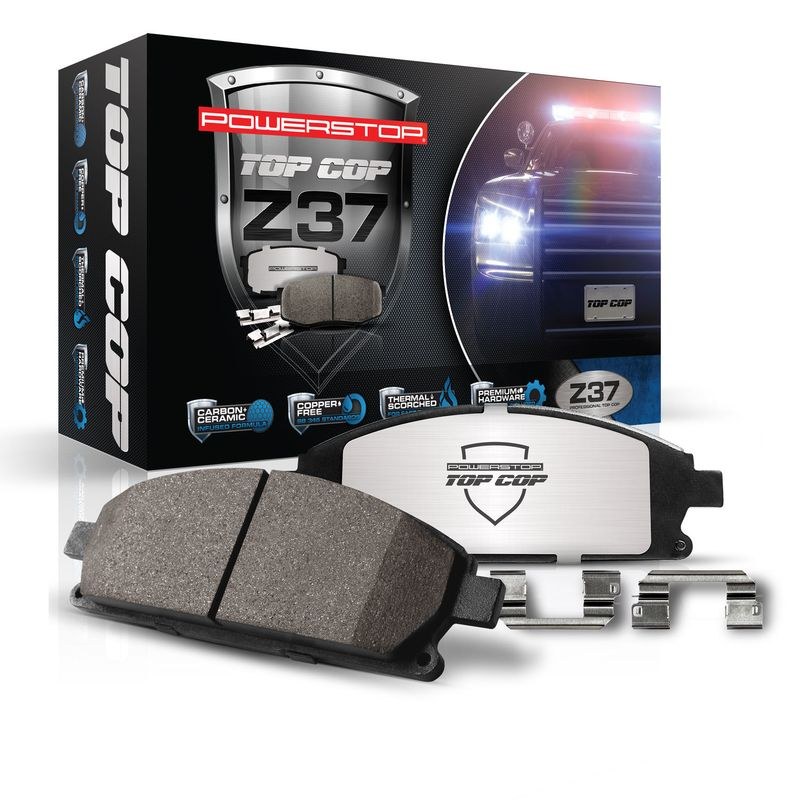 Power Stop Brake Pad, Z37 Top Cop, Fmsi Number D2229, Carbon-Fiber Ceramic, Set of 4, With Premium Stainless Steel Hardware – Z37-2229