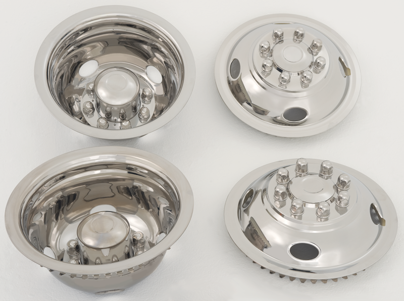 Phoenix USA Wheel Simulator, Quickliner, Fits 16 Inch Diameter 8 Lug Dual Wheels, Polished, Stainless Steel, Snap-On, Set of 4 – GQ64