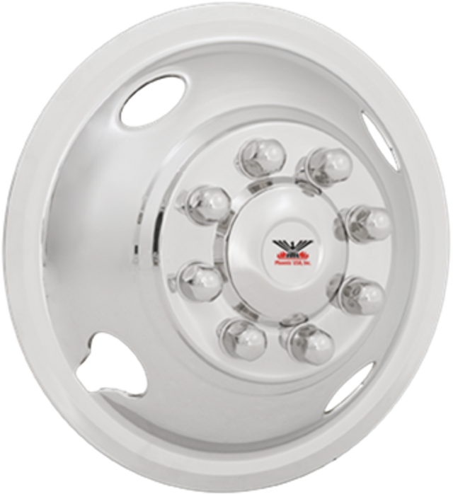 Phoenix USA Wheel Simulator, Quickliner, Fits 16 Inch Diameter 8 Lug Dual Wheels, Polished, Stainless Steel, Snap-On, Set of 2 – GQ64F