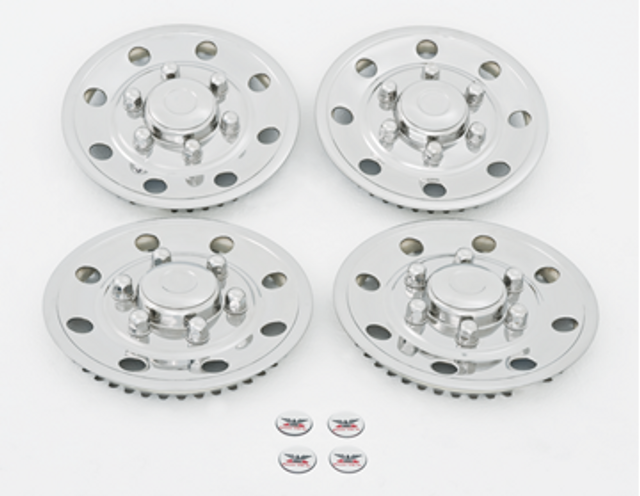 Phoenix USA Wheel Simulator, Quickliner, Fits 15 Inch Diameter 5 and 6 Lug Single Wheels, Polished, Stainless Steel, Snap-On, Set of 4 – GQST50