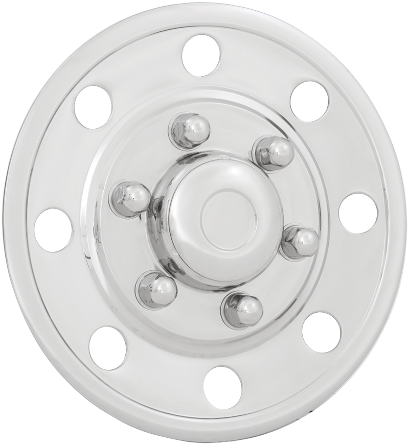 Phoenix USA Wheel Simulator, Quickliner, Fits 15 Inch Diameter 5 and 6 Lug Single Wheels, Polished, Stainless Steel, Snap-On, Set of 4 – GQST50