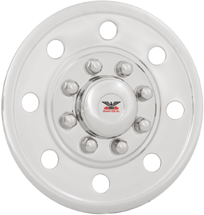 Phoenix USA Wheel Simulator, Quickliner, Fits 16 Inch Diameter 8 Lug Single Wheels, Polished, Stainless Steel, Snap-On, Set of 4 – GQST60