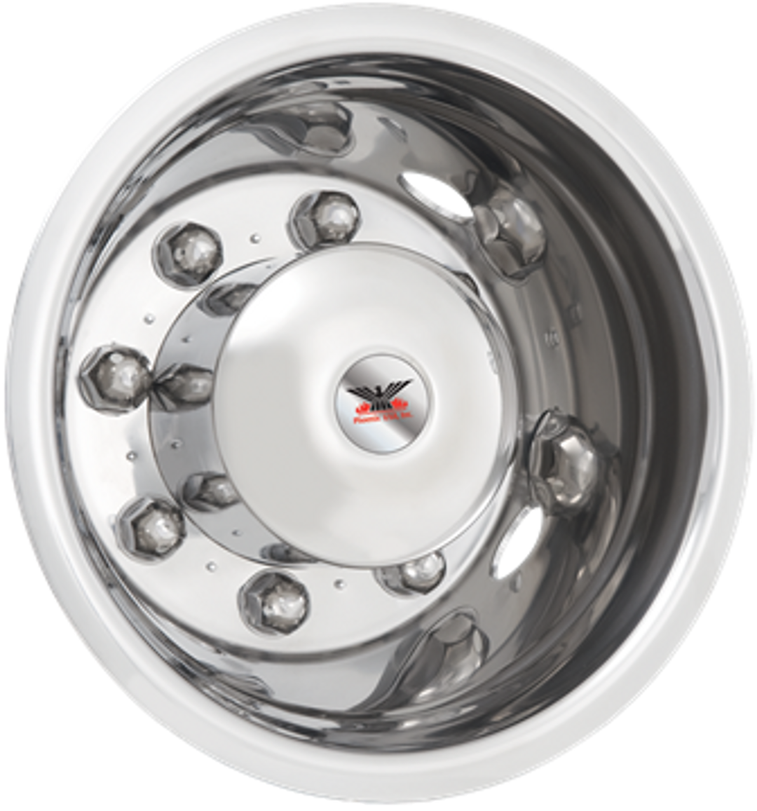 Phoenix USA Wheel Simulator, D.o.t.liner, Fits 19-1/2 Inch Diameter 8 Lug Wheels, Polished, Stainless Steel, Bolt-On – NH8495