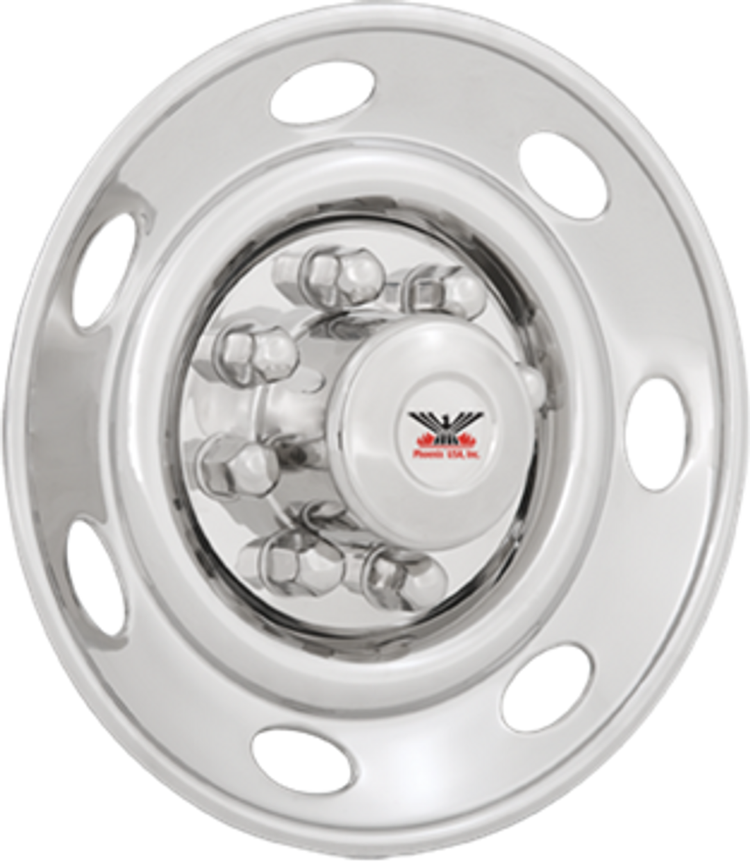 Phoenix USA Wheel Simulator, D.o.t.liner, Fits 16 Inch Diameter 8 Lug Single Wheels, Polished, Stainless Steel, Bolt-On – NST06