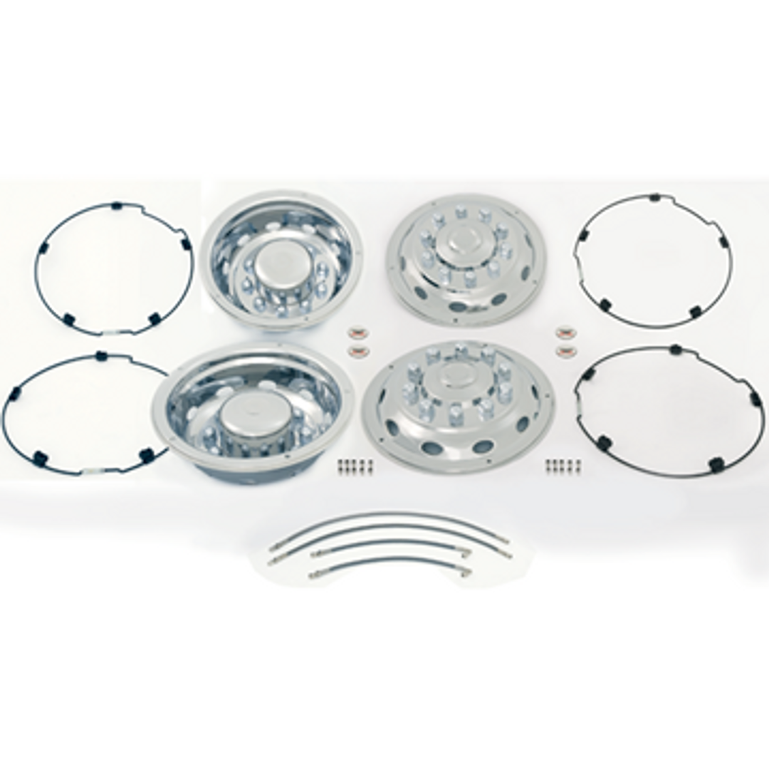 Phoenix USA Wheel Simulator, Fits 22-1/2 Inch Diameter 6, 8 and 10 Lug Wheels, Polished, Stainless Steel, Set of 4 – QC1030A