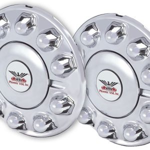 Phoenix USA Wheel Simulator Axle Cover, Quicktrim, Fits Heavy Duty 10 Lug Wheels, Front, Chrome Plated, ABS Plastic – QH1200AS