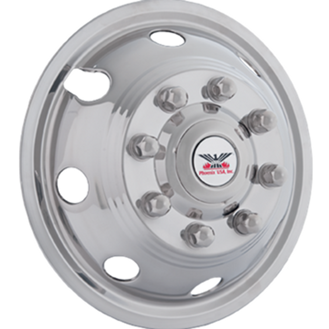 Phoenix USA Wheel Simulator, Quickliner, Fits 17 Inch Diameter 8 Lug Dual Wheels, Polished, Stainless Steel, Snap-On, Set of 4 – QL74