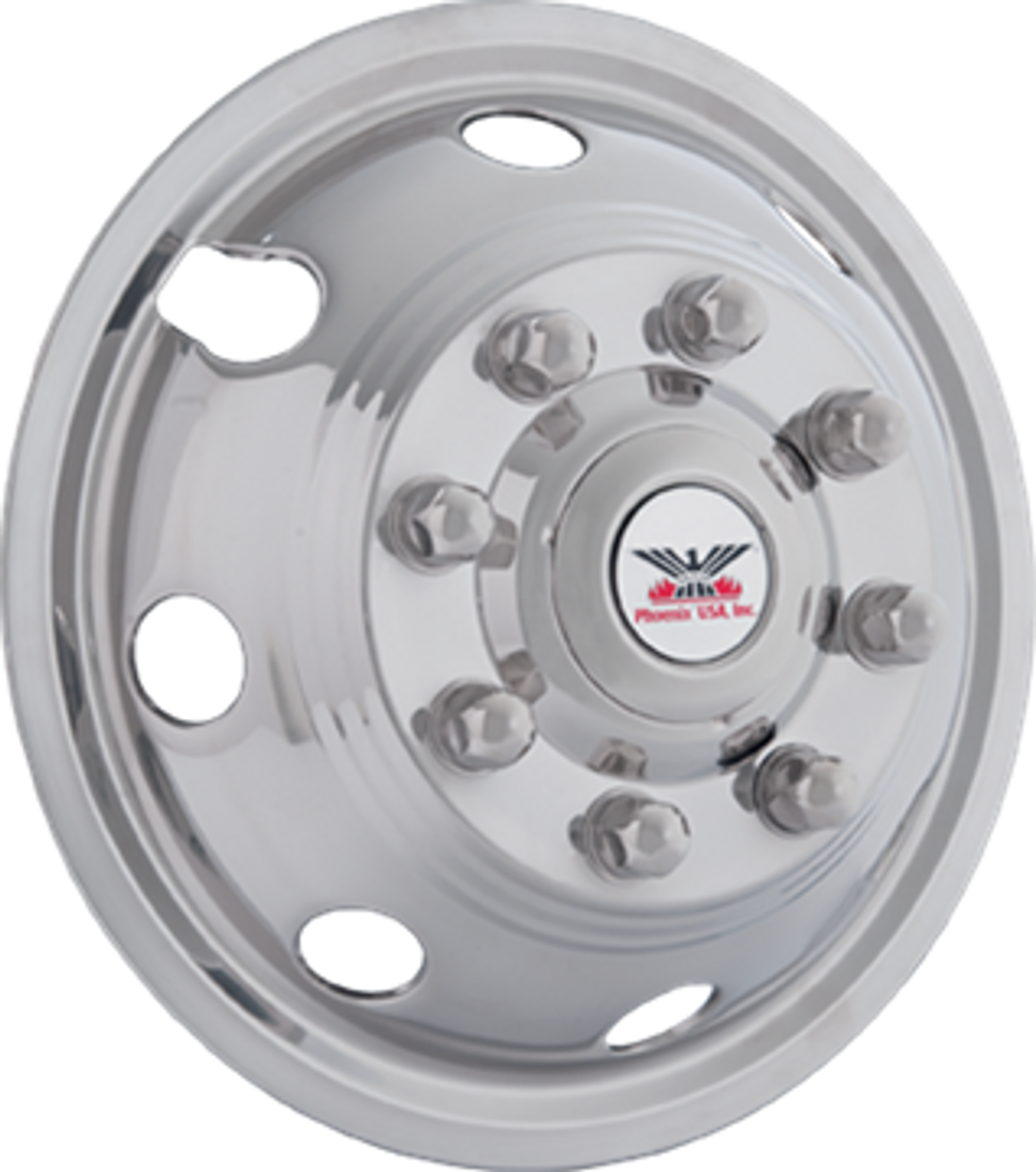 Phoenix USA Wheel Simulator, Quickliner, Fits 17 Inch Diameter 8 Lug Dual Wheels, Polished, Stainless Steel, Snap-On, Set of 2 – QL74F