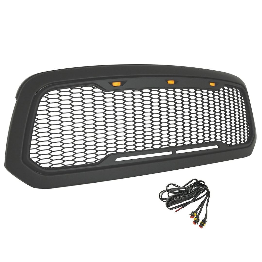 Paramount Grille, Impulse ™, Honeycomb, With LED Lights, Without Emblem Cutout, ABS, Matte Black, With Wiring Harness – 41-0183MB