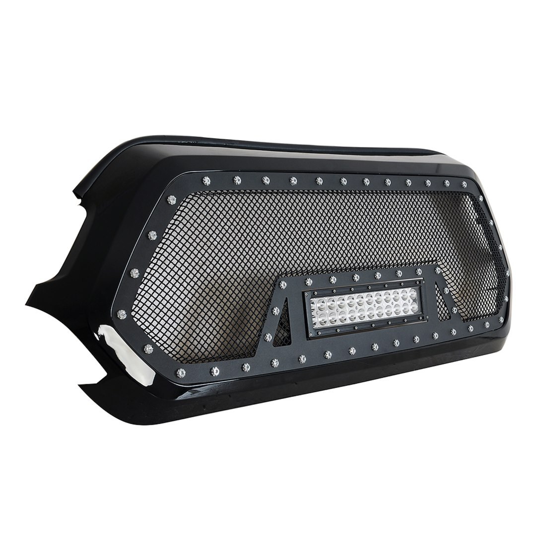 Paramount Grille, Evolution Series, Wire Mesh Style, Without Cutouts, With LED Lights, Powder Coated, Black, Stainless Steel – 48-0856