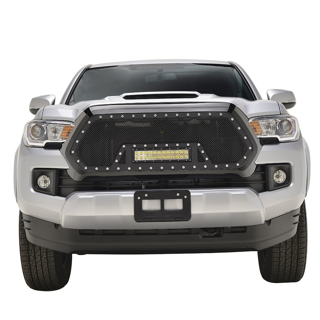 Paramount Grille, Evolution Series, Wire Mesh Style, Without Cutouts, With LED Lights, Powder Coated, Black, Stainless Steel – 48-0856