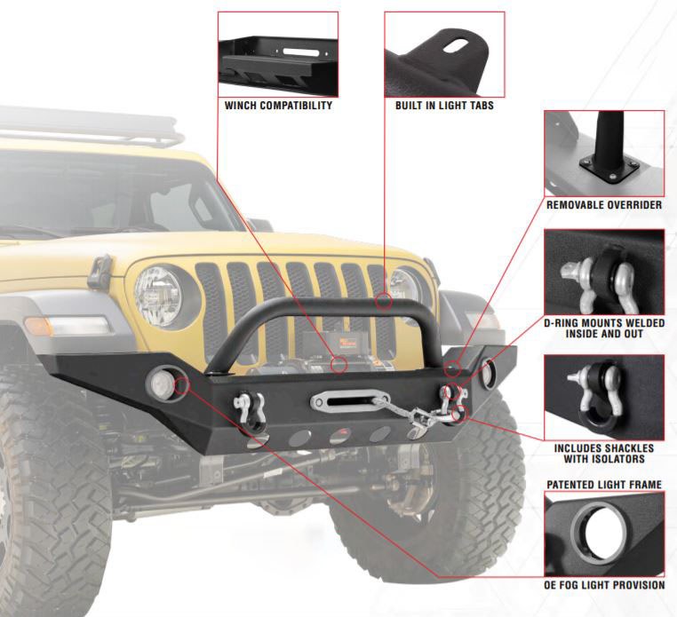 Paramount Bumper, One Piece Design, Direct-Fit, Without Grille Guard, With Integrated Winch Mount, With D-Ring Mounts and D-Rings – 51-8061