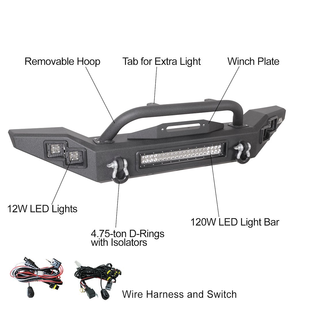 Paramount Bumper, One Piece Design, Direct-Fit, Without Grille Guard, With Integrated Winch Mount, With D-Ring Mounts and D-Rings – 51-8062