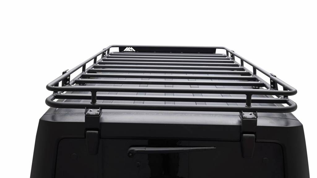 Paramount Roof Rack, 150 Pound Load Capacity, Bolt-On Installation, Textured Powder Coated, Black, Steel, With Canted Front Wind Deflector – 81-10800