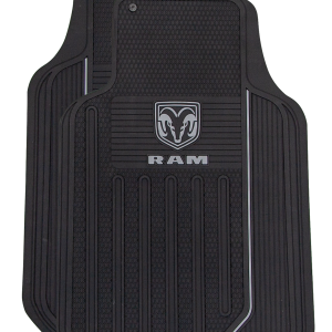 Plasticolor Floor Mat, Trim-To-Fit, Front 26-3/4 Inch Length X 18-1/8 Inch Width, White Ram Logo, Black, PVC, 2 Piece – 001599R25