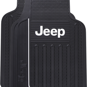 Plasticolor Floor Mat, Universal 31 Inch Length X 18 Inch Width X 1 Inch Height, Jeep Logo, Black, Rubber, 2 Piece – 001616R01