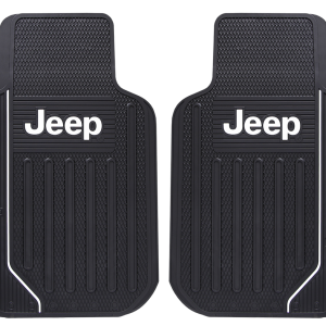 Plasticolor Floor Mat, Universal 31 Inch Length X 18 Inch Width X 1 Inch Height, Jeep Logo, Black, Rubber, 2 Piece – 001616R01