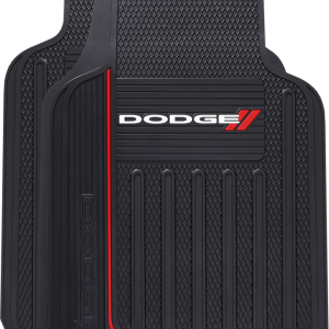 Plasticolor Floor Mat, Universal 31 Inch Length X 18 Inch Width X 1 Inch Height, Dodge Logo, Black, Rubber, 2 Piece – 001619R01