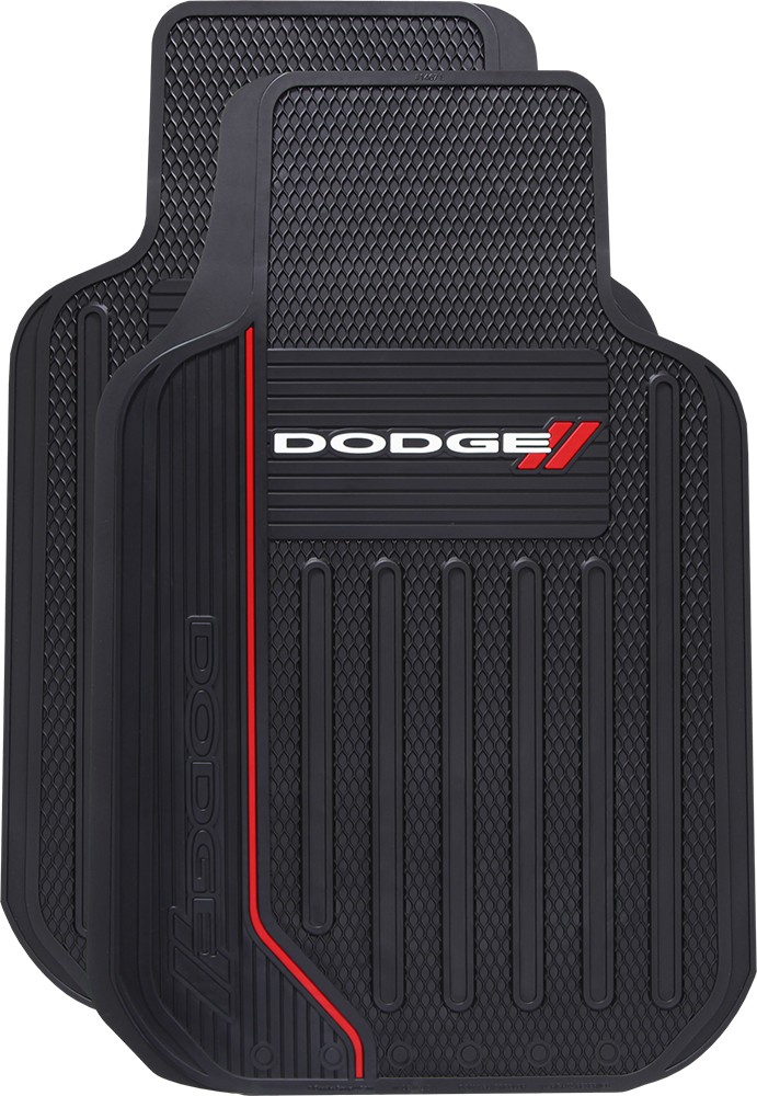 Plasticolor Floor Mat, Universal 31 Inch Length X 18 Inch Width X 1 Inch Height, Dodge Logo, Black, Rubber, 2 Piece – 001619R01
