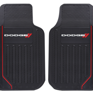 Plasticolor Floor Mat, Universal 31 Inch Length X 18 Inch Width X 1 Inch Height, Dodge Logo, Black, Rubber, 2 Piece – 001619R01