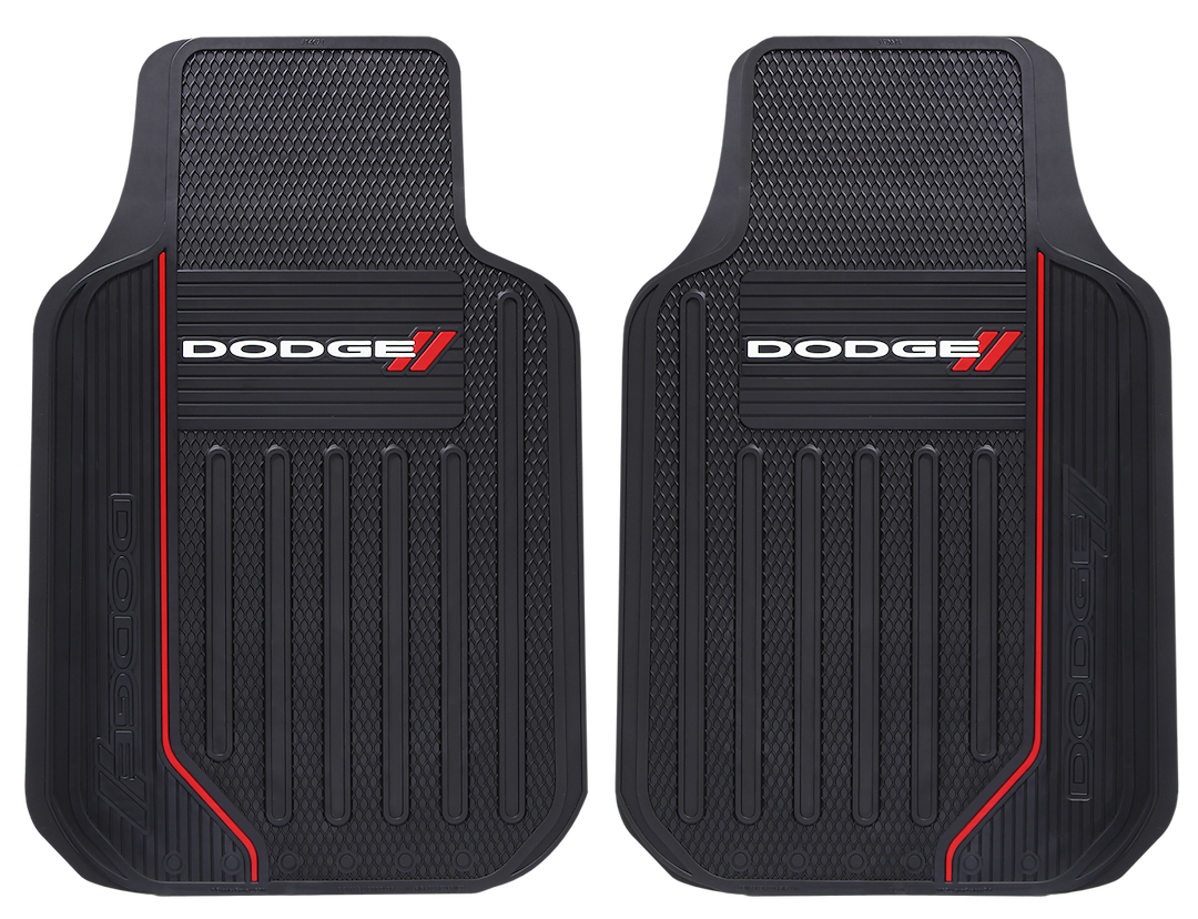 Plasticolor Floor Mat, Universal 31 Inch Length X 18 Inch Width X 1 Inch Height, Dodge Logo, Black, Rubber, 2 Piece – 001619R01