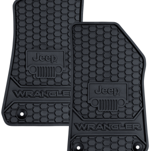Plasticolor Floor Mat, Black, Direct-Fit, Jeep Logo, Rubber, 2 Piece – 001805R01