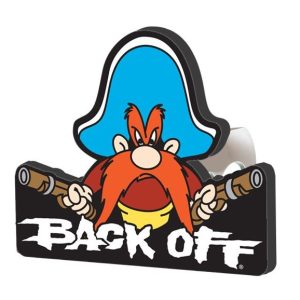 Plasticolor Trailer Hitch Cover, Hitch Plugs, Fits 2 Inch Receiver, Yosemite Sam Back Off, Black/Blue/Red/Orange, Metal – 002231R01