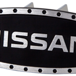 Plasticolor Trailer Hitch Cover, Fits 2 Inch/ 1-1/4 Inch Receiver, Nissan Logo, Black/Silver, Metal – 002290R01
