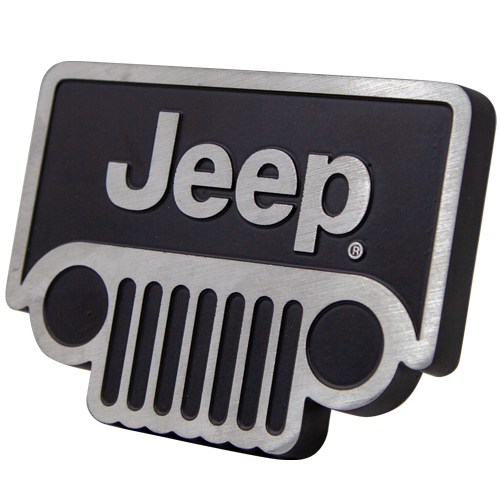 Plasticolor Trailer Hitch Cover, Fits 2 Inch/ 1-1/4 Inch Receiver, Jeep Logo, Black/Silver, Metal – 002291R01