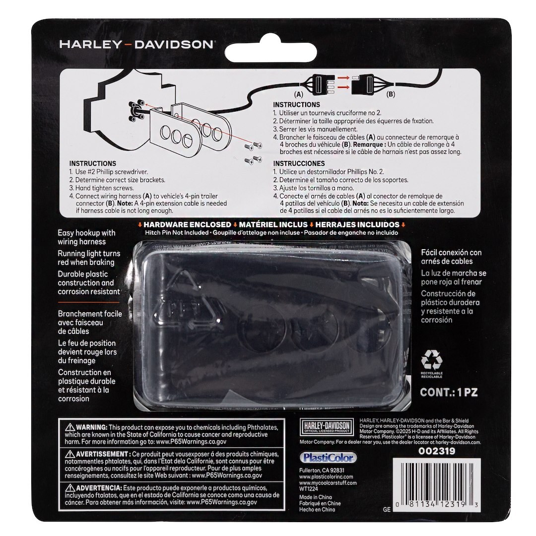 Plasticolor Trailer Hitch Cover, Fits 1-1/4 and 2 Inch Receivers, Harley-Davidson Logo, Black, Metal – 002319R01