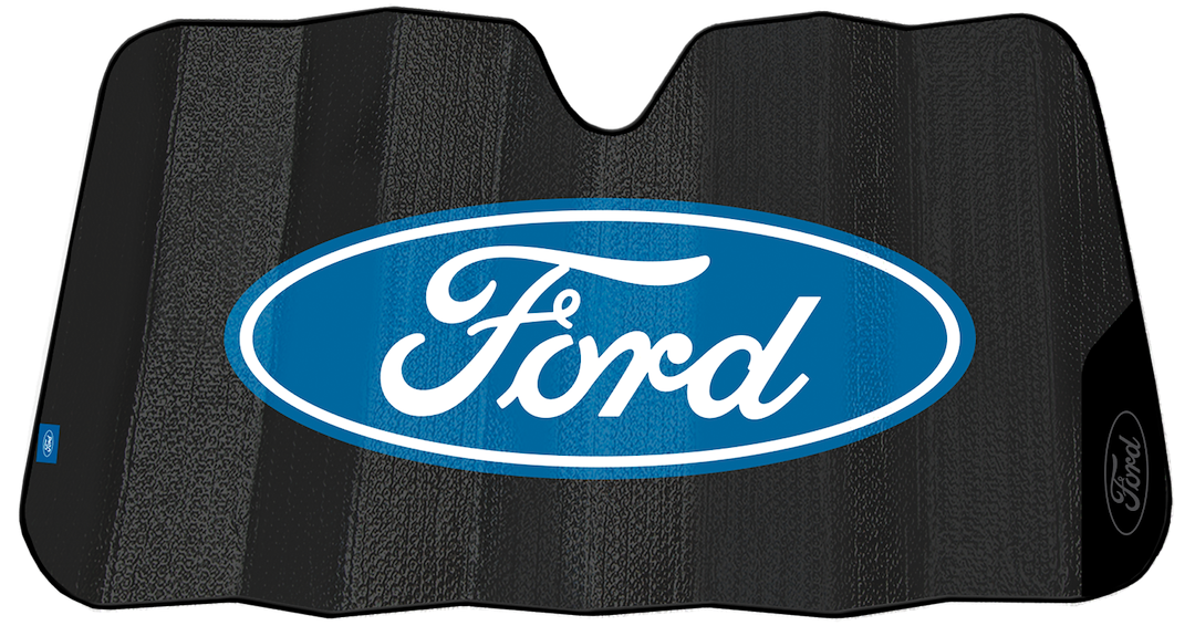 Plasticolor Windshield Shade, Removable Accordion Fold, Universal 27-1/2 Inch X 58 Inch, For Full Windshield, Black, Ford Logo – 003858R01