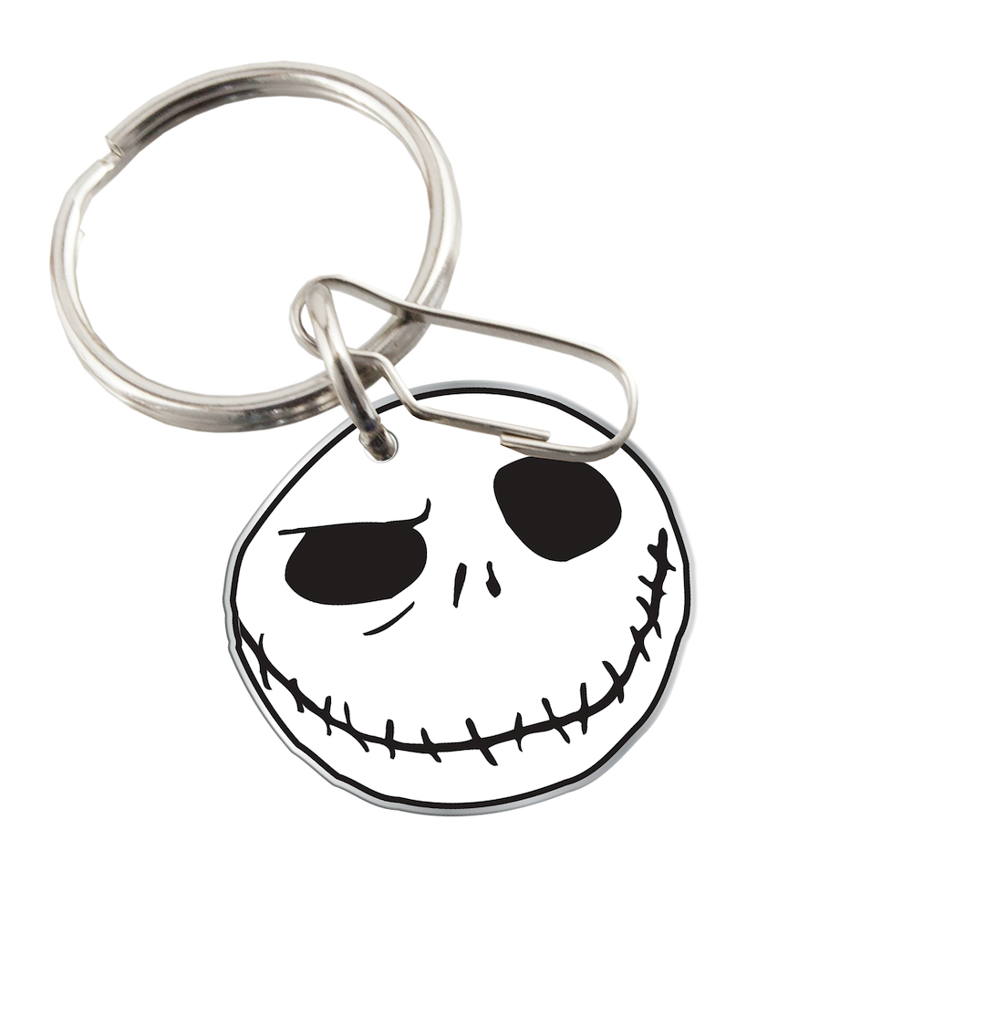 Plasticolor Key Chain, Die-Cut Key Chains with Clip, Nightmare Before Christmas Jack Head, Black/White, Enamel – 004262R01