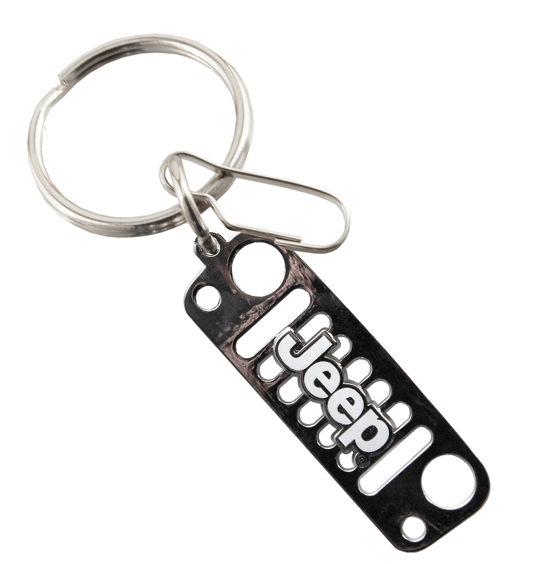 Plasticolor Key Chain, Die-Cut Key Chains with Clip, Jeep Logo, Black/Silver, Metallic – 004477R01