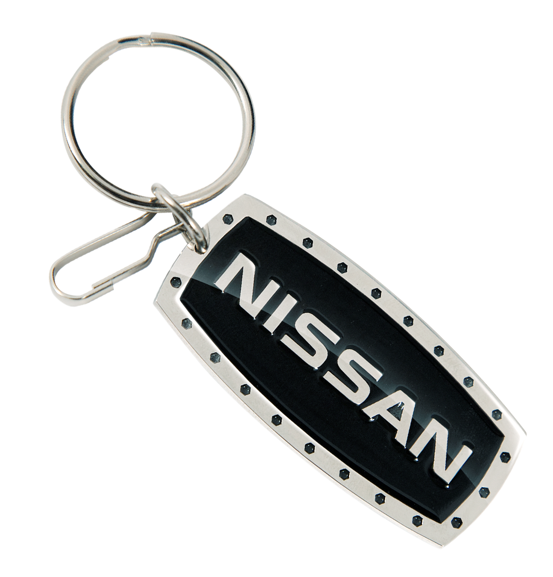 Plasticolor Key Chain, Nissan Logo, Silver/Black, Metal and Enamel, With Heavy Duty Chrome Plated Split Ring and Clip – 004518R01