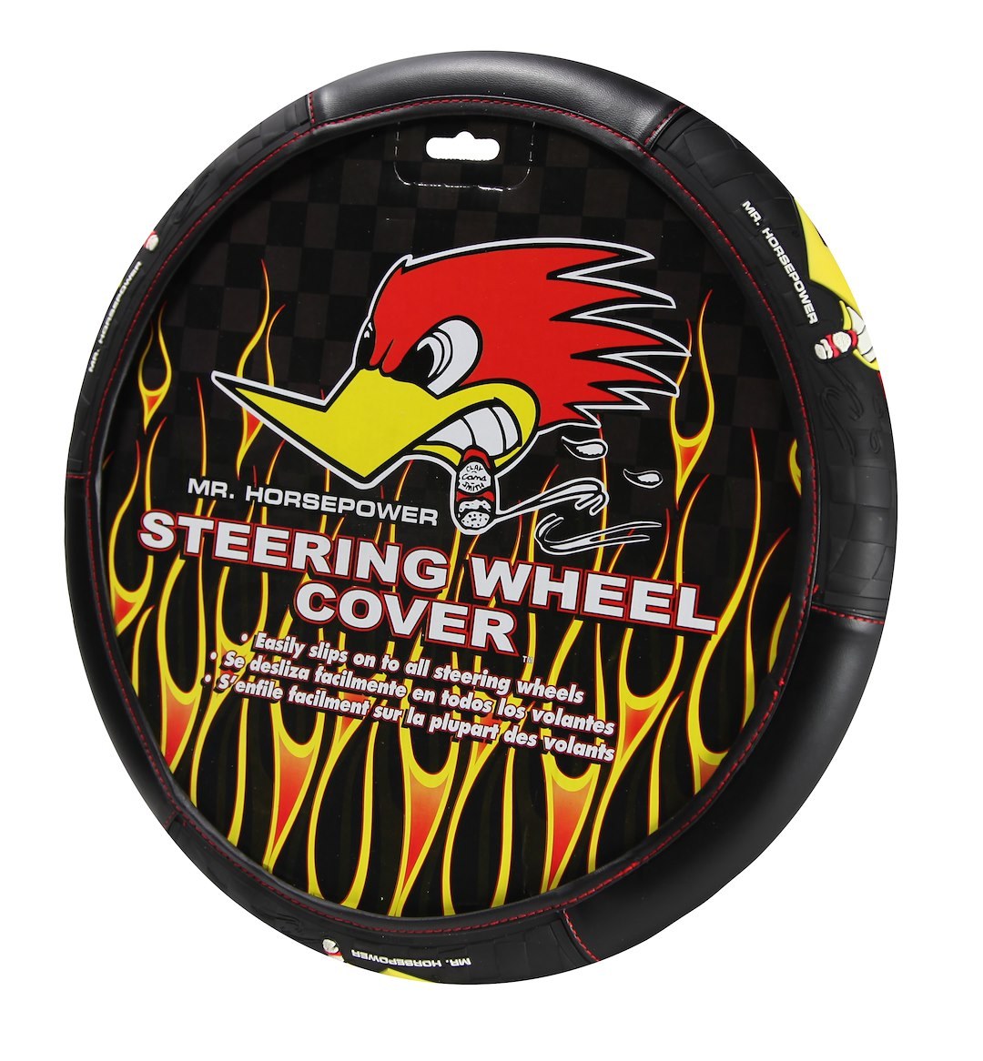 Plasticolor Steering Wheel Cover, Universal, Mr. Horsepower Logo, Black, Rubber – 006467R01