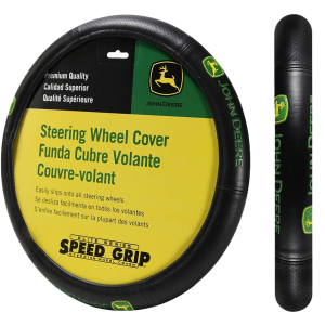 Plasticolor Steering Wheel Cover, Elite Series, For 14-1/2 to 15-1/2 Inch Wheels, Green/ Yellow John Deere Logo, Black, Rubber – 006624R01