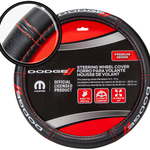Plasticolor Steering Wheel Cover, For 14-1/2 to 15-1/2 Inch Wheels, Dodge Logo, Black, Rubber – 006694R01